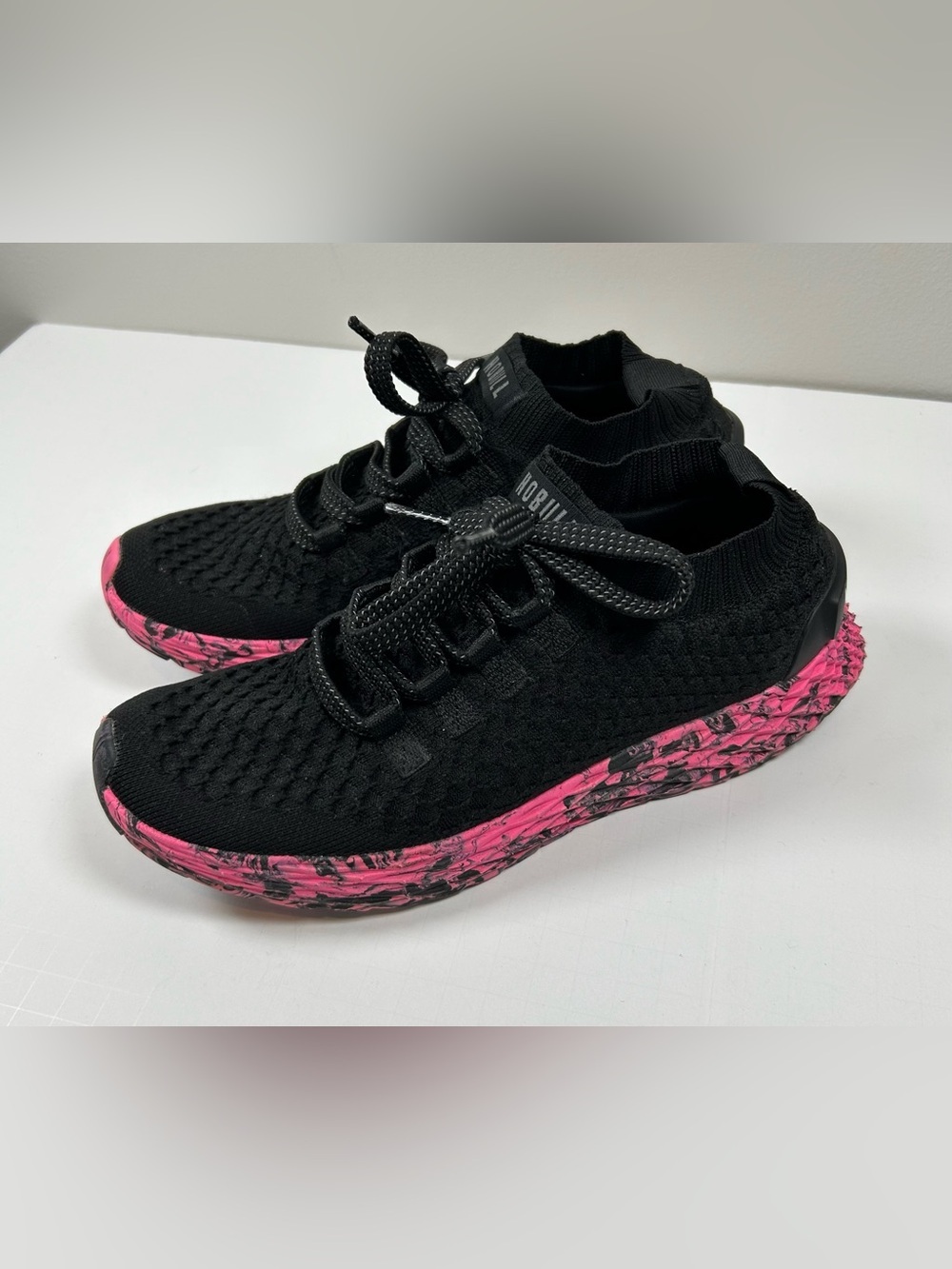 Nobull AllDay Knit Runner Black Knit Athletic Sneakers with Pink Marbled Sole - Picture 3 of 9